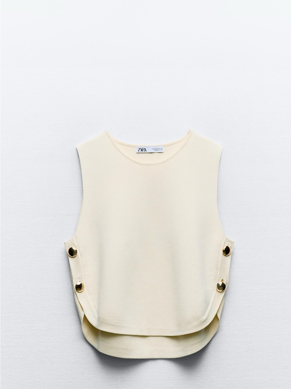 Zara Cream Sleeveless Tank with Side Button Detail